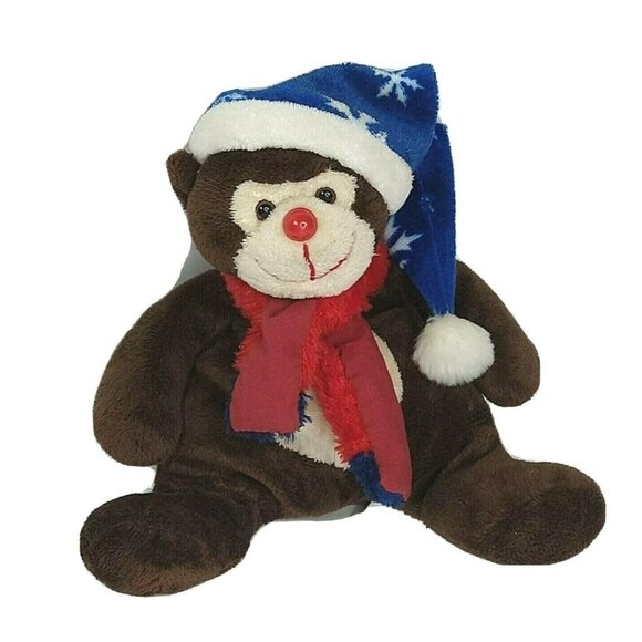 Walmart Other - Walmart Winter Monkey Brown Santa Hat and Scarf 7 inch Stuffed Animal Plush